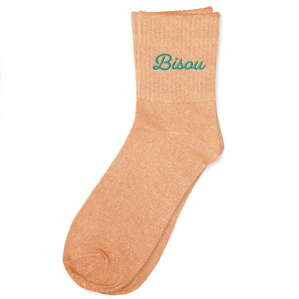 Chaussettes à paillettes brodées: Bisou