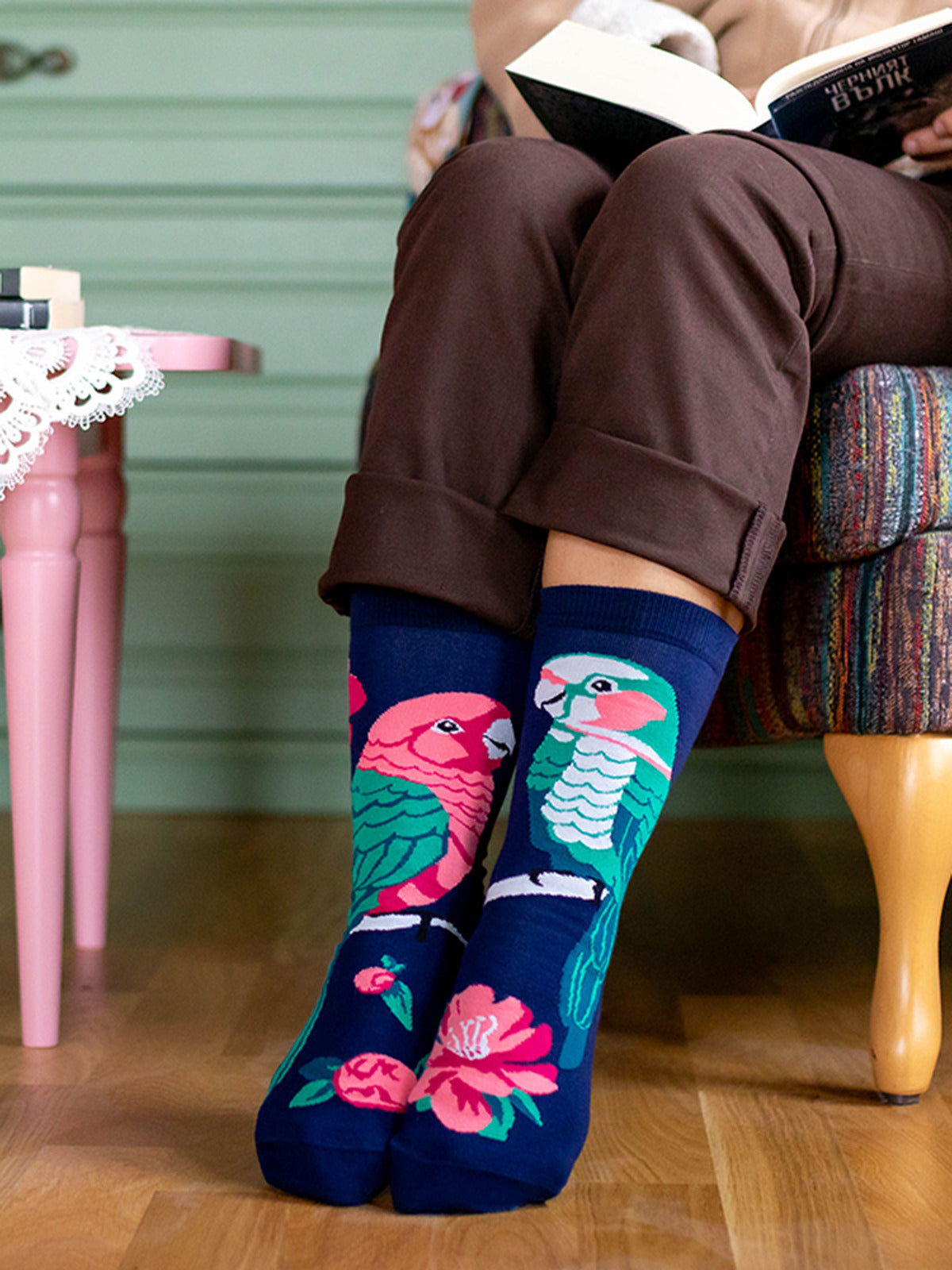 Chaussettes coton bio : Perroquets