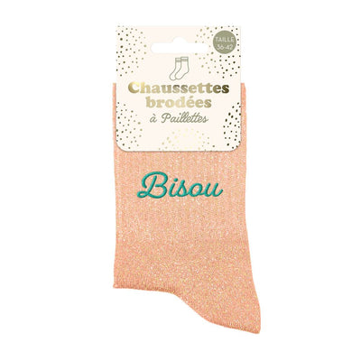 Chaussettes à paillettes brodées: Bisou