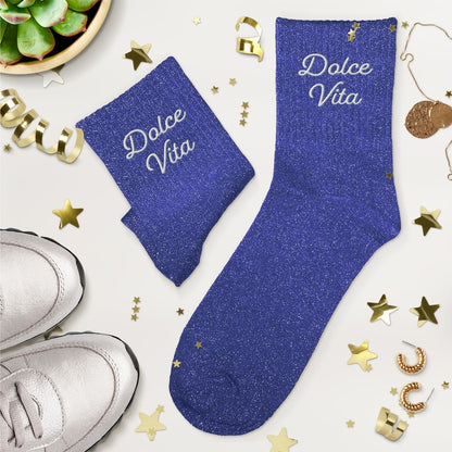 Chaussettes à paillettes brodées: Dolce Vita