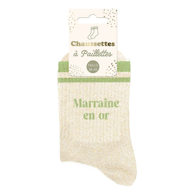 Chaussettes à paillettes: Marraine en or