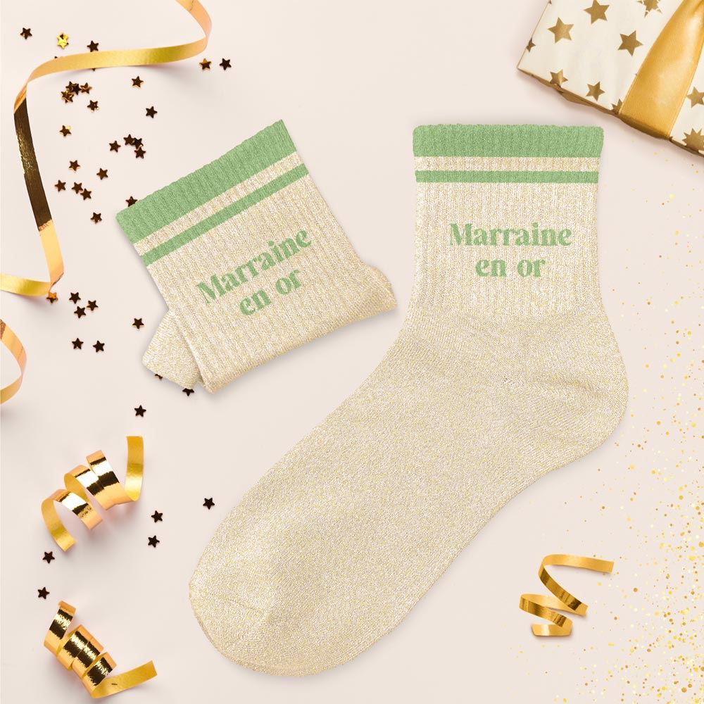 Chaussettes à paillettes: Marraine en or