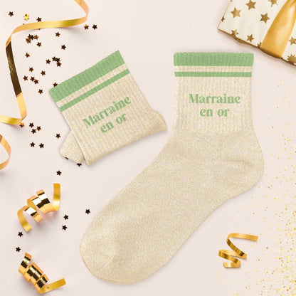 Chaussettes à paillettes: Marraine en or