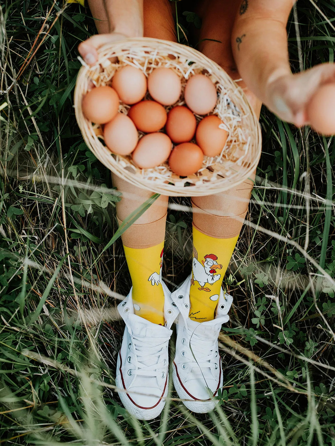 Chaussettes à motifs: L'oeuf et la poule
