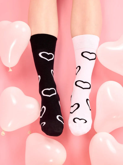 Chaussettes bambou: Coeurs noir et blanc