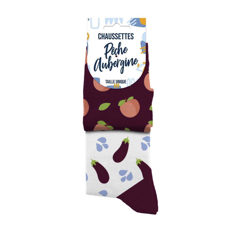 Chaussettes humoristiques: Pêche-Aubergine