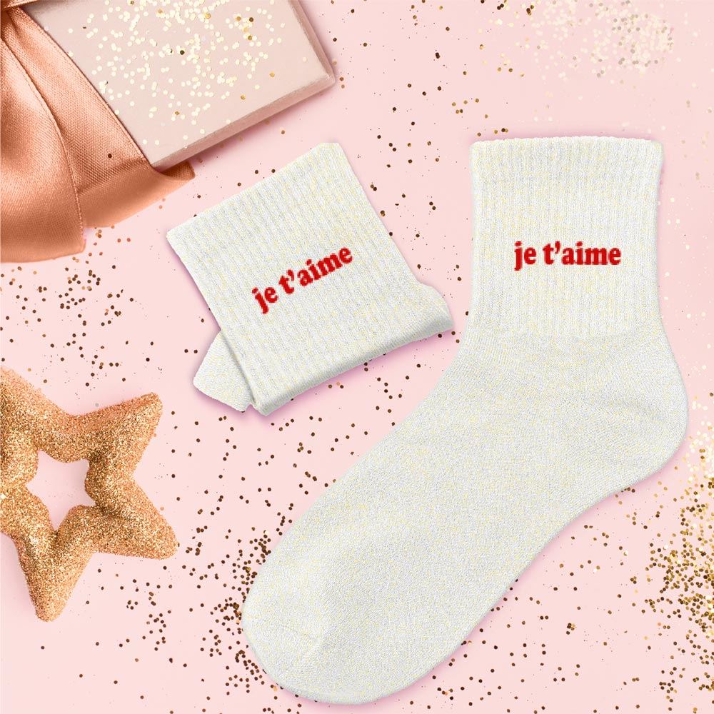Chaussettes à paillettes: Je t'aime