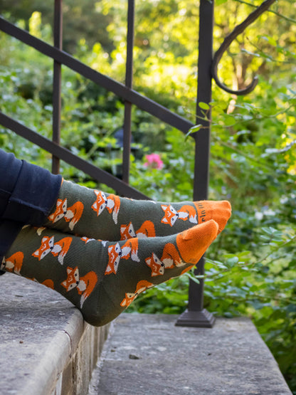Chaussettes coton bio : Renard en automne