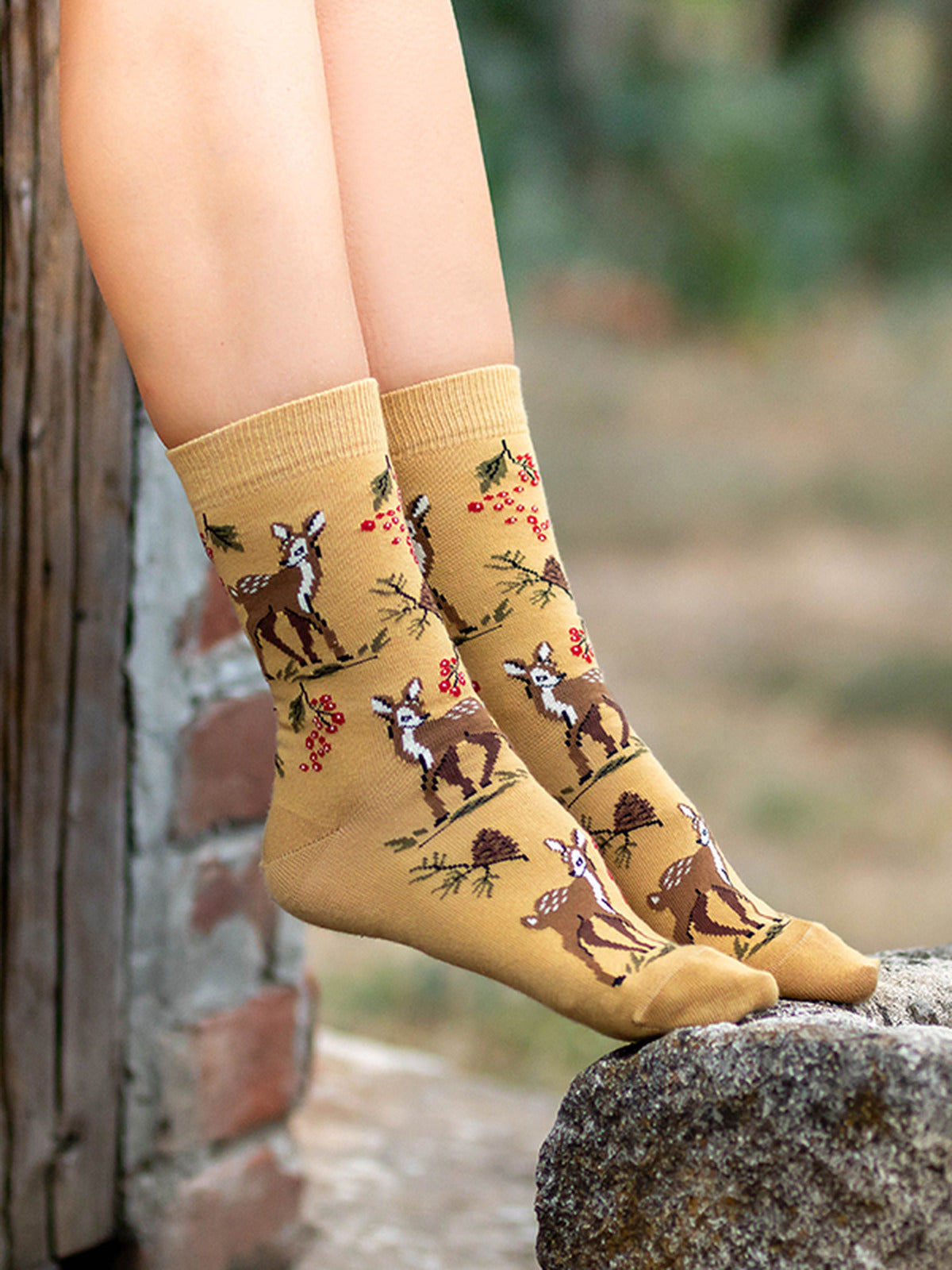 Chaussettes coton bio : Biche dans la nature