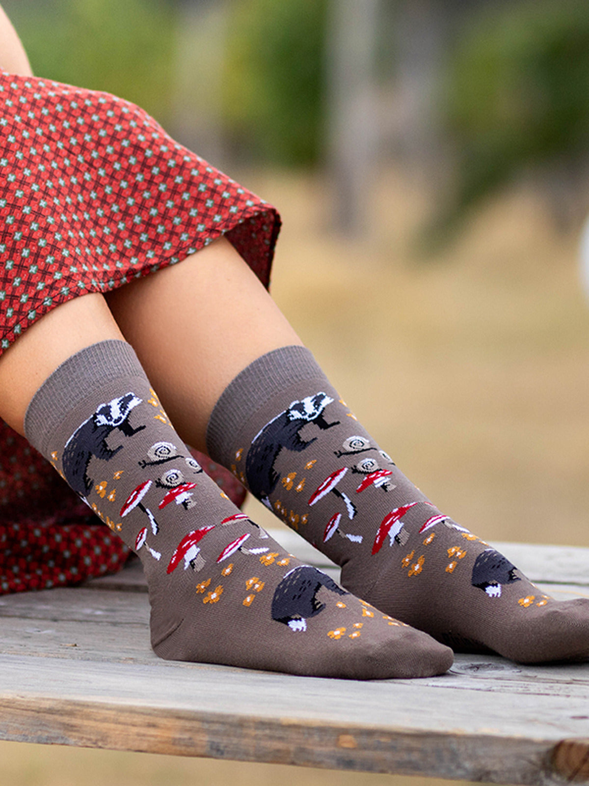Chaussettes coton bio : Blaireau dans la nature