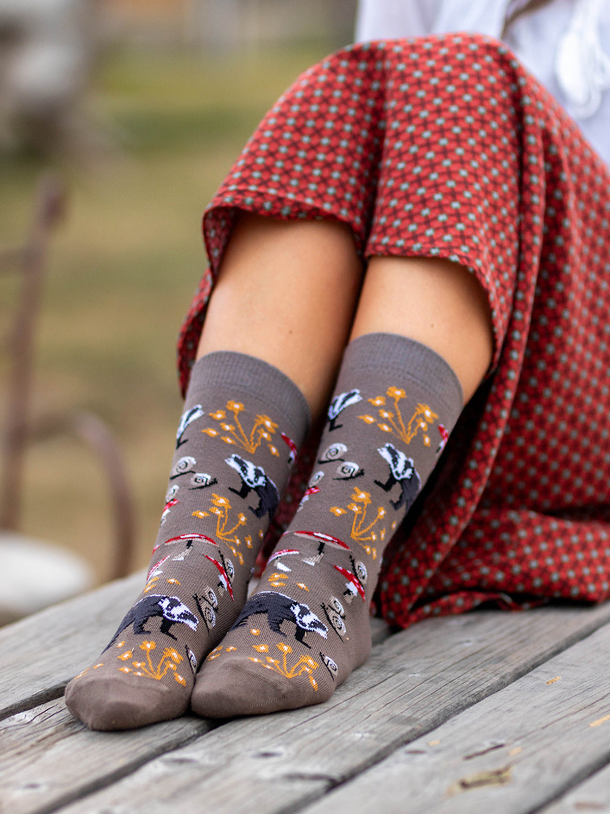 Chaussettes coton bio : Blaireau dans la nature