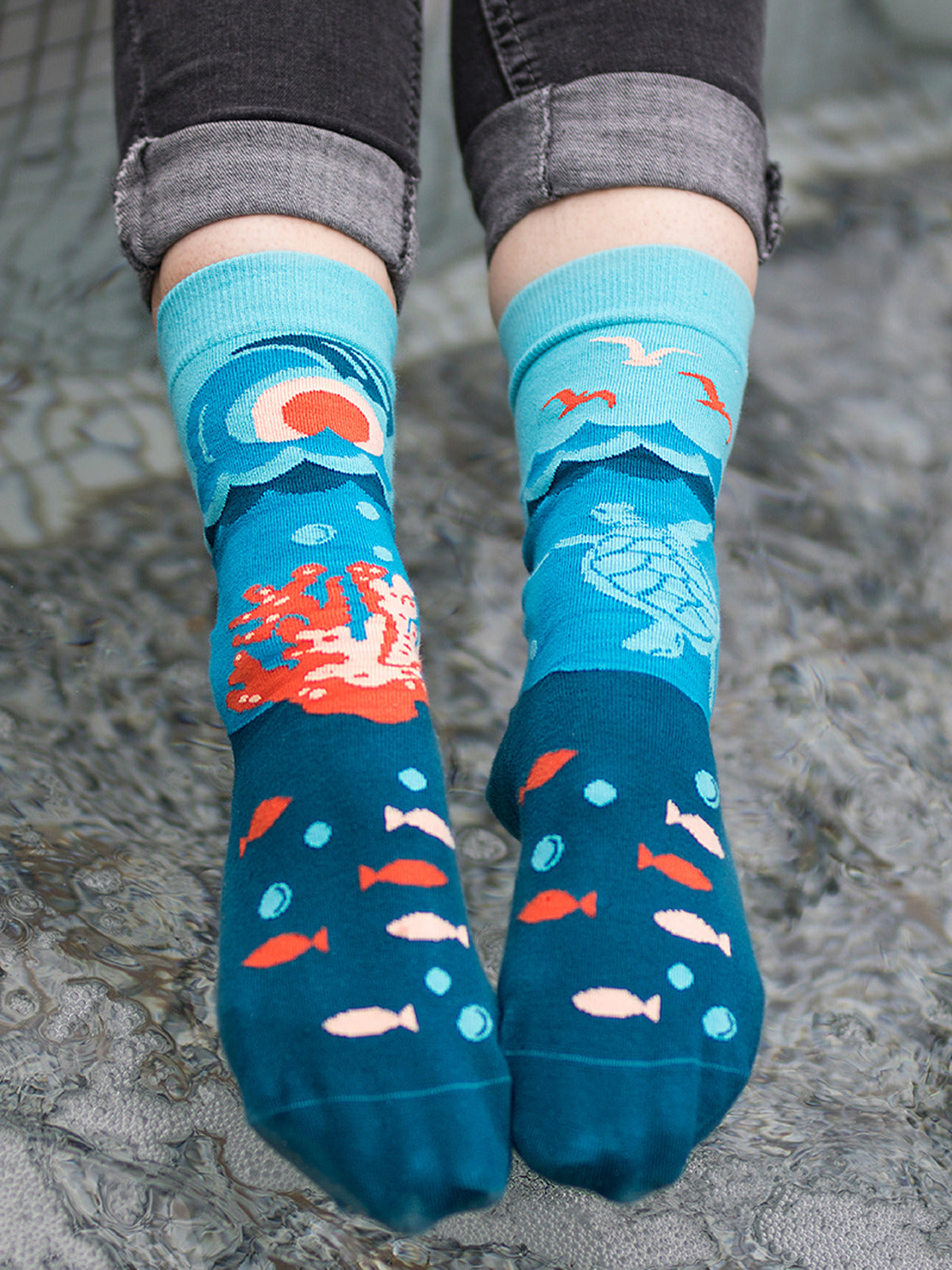Chaussettes coton bio : Océan turquoise