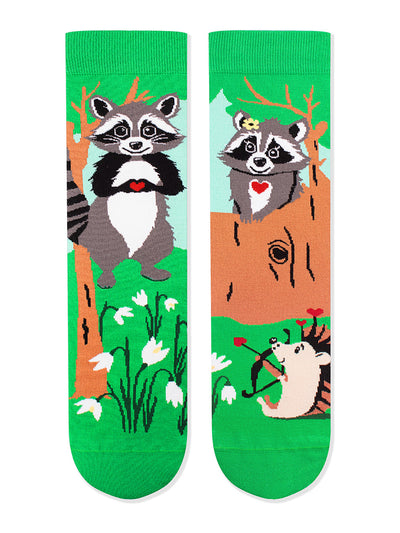 Chaussettes coton bio : Raton laveur heureux