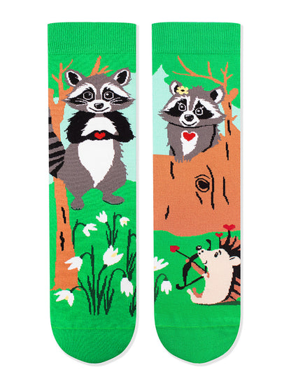 Chaussettes coton bio : Raton laveur heureux