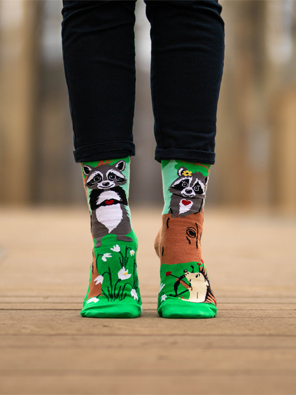 Chaussettes coton bio : Raton laveur heureux