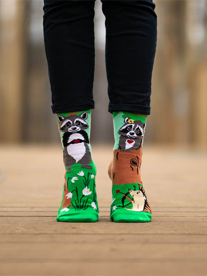 Chaussettes coton bio : Raton laveur heureux