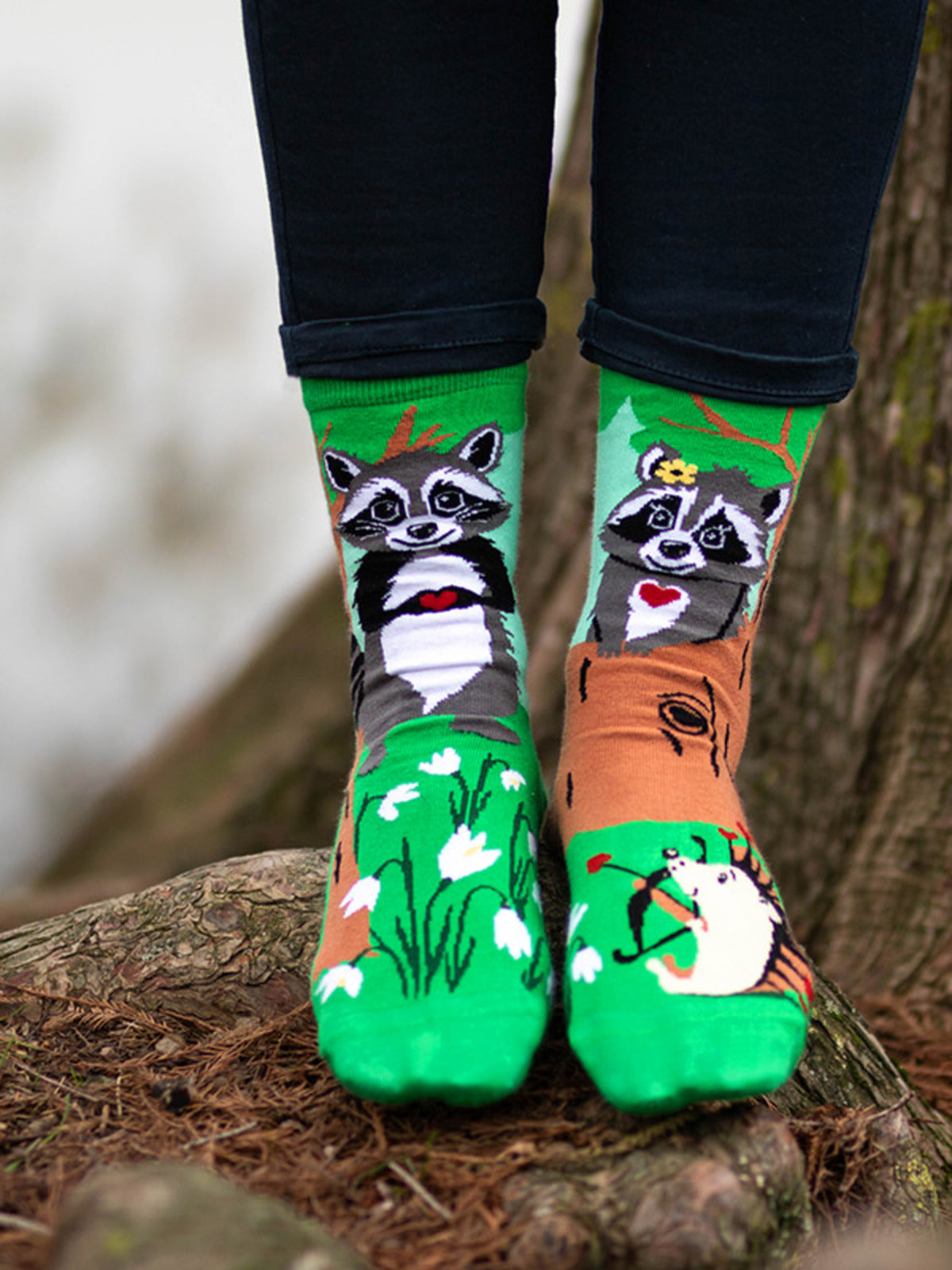Chaussettes coton bio : Raton laveur heureux