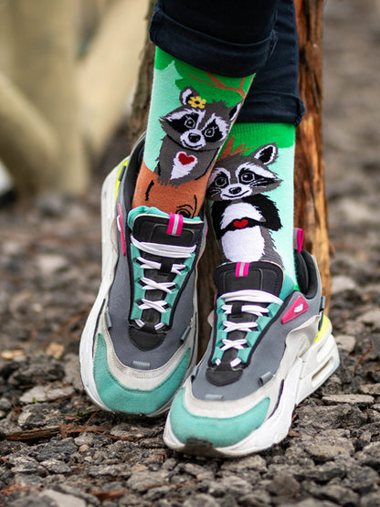 Chaussettes coton bio : Raton laveur heureux