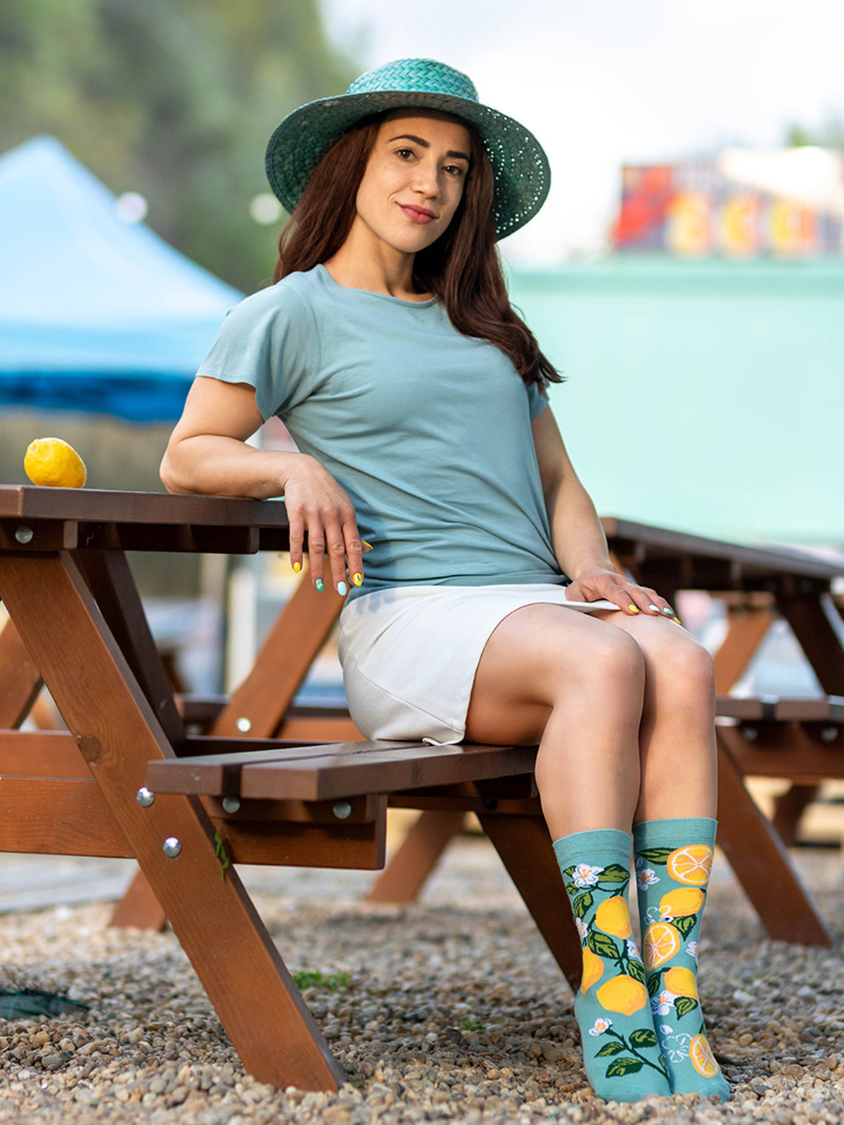 Chaussettes coton bio : Citrons et fleurs