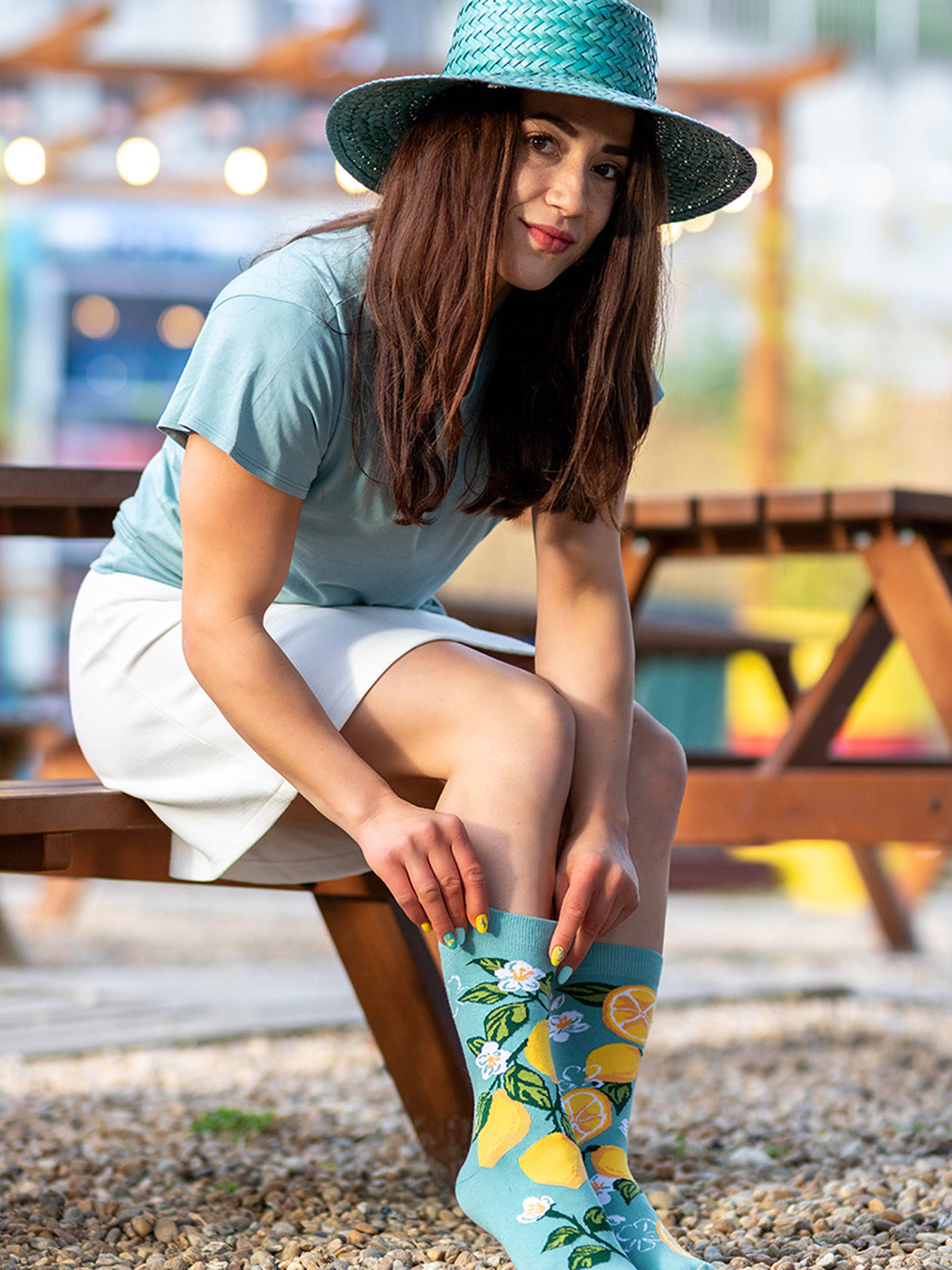 Chaussettes coton bio : Citrons et fleurs