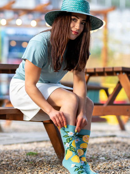 Chaussettes coton bio : Citrons et fleurs