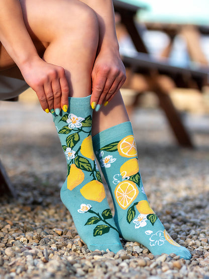 Chaussettes coton bio : Citrons et fleurs