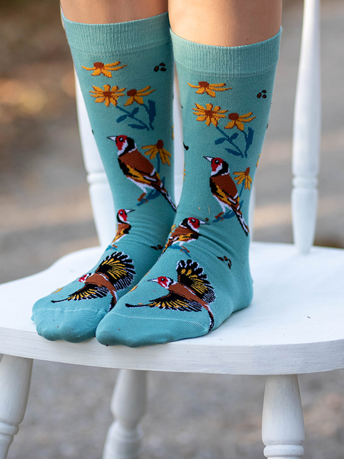 Chaussettes bambou : Oiseau et fleurs