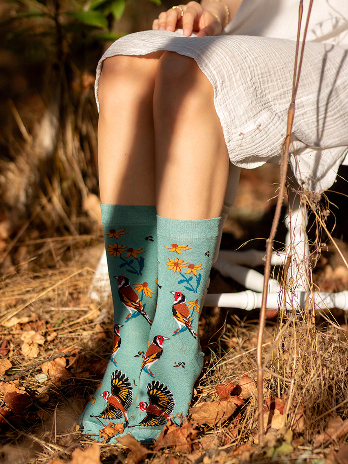 Chaussettes bambou : Oiseau et fleurs