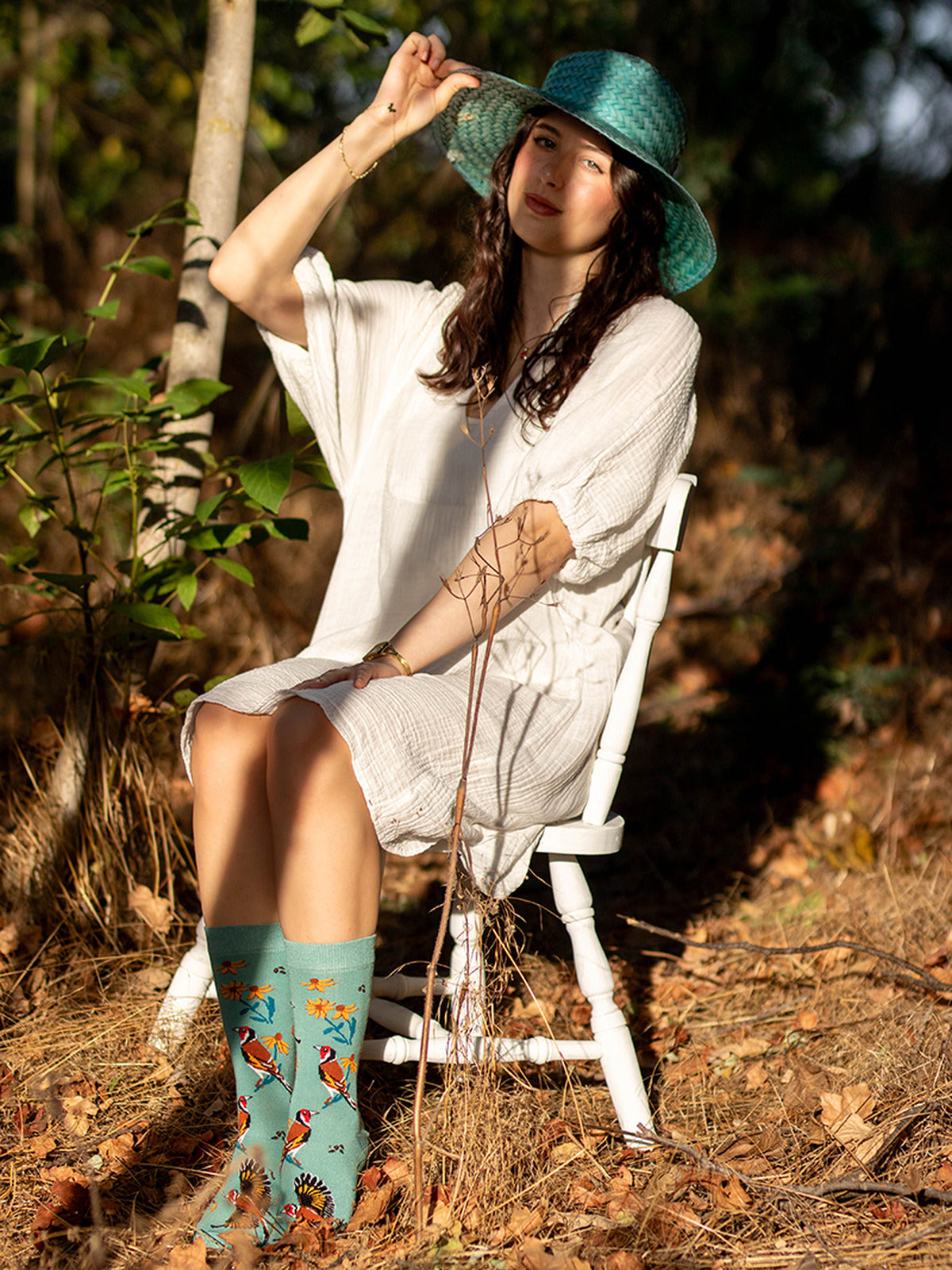 Chaussettes bambou : Oiseau et fleurs