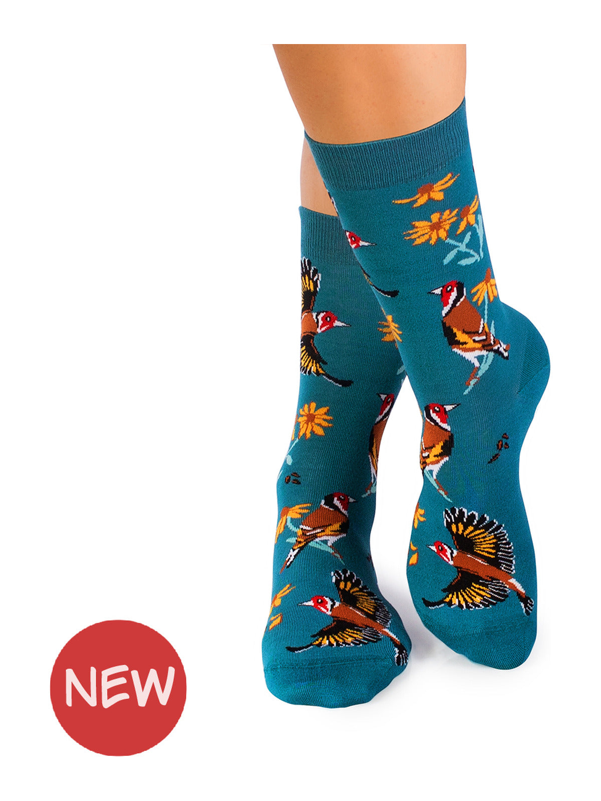 Chaussettes bambou : Oiseau et fleurs jaunes