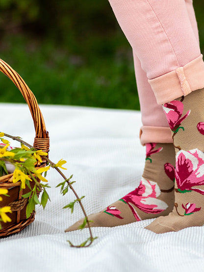 Chaussettes coton bio : Magnolias
