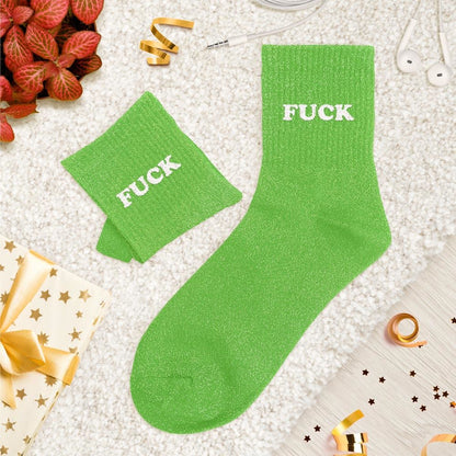 Chaussettes paillettes tuftées: FUCK