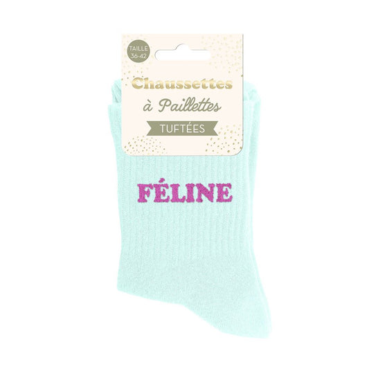 Chaussettes paillettes tuftées: FELINE