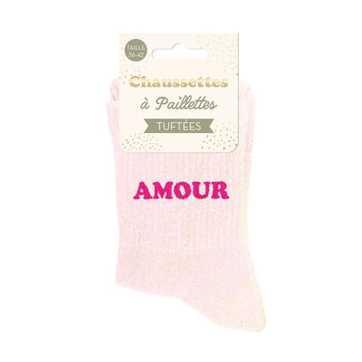Chaussettes paillettes tuftées: AMOUR