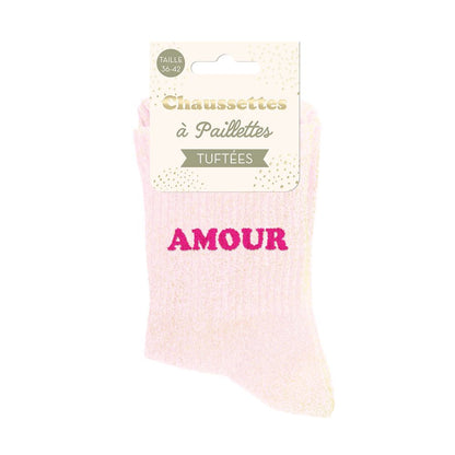 Chaussettes paillettes tuftées: AMOUR