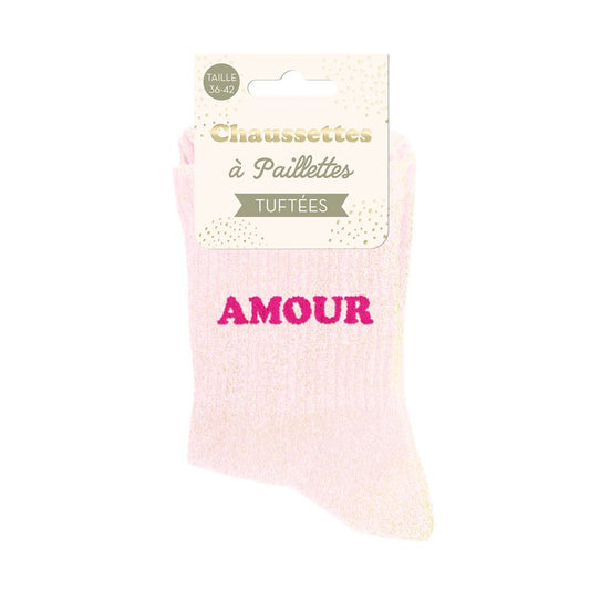 Chaussettes paillettes tuftées: AMOUR