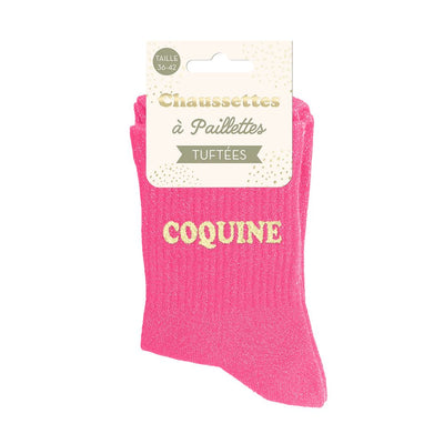 Chaussettes paillettes tuftées: COQUINE
