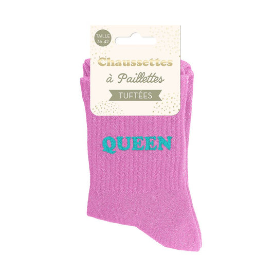 Chaussettes paillettes tuftées: QUEEN