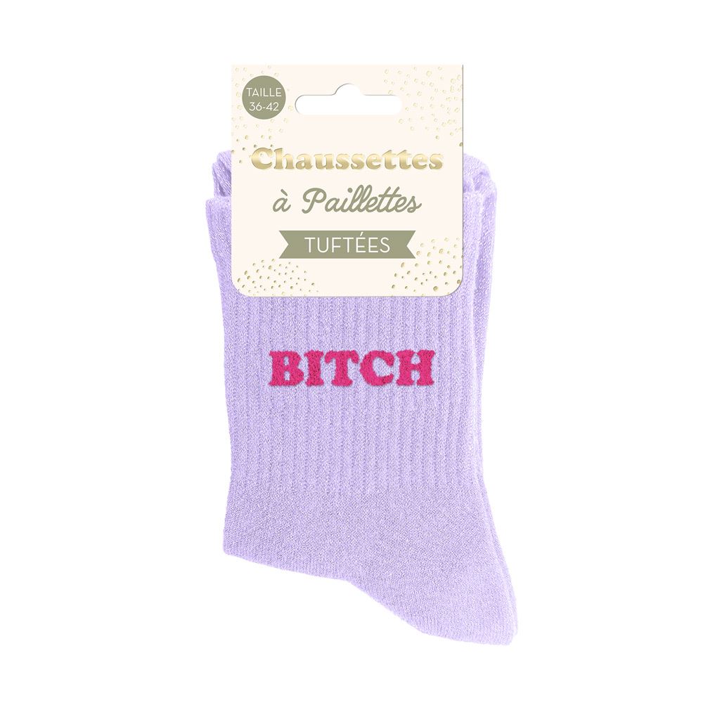Chaussettes paillettes tuftées: BITCH