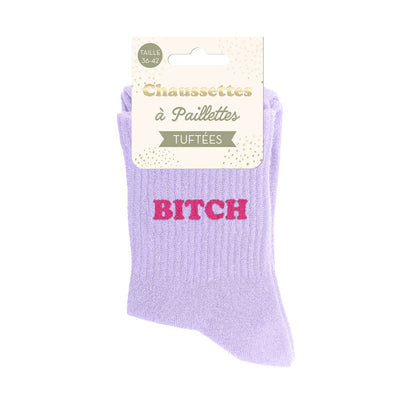 Chaussettes paillettes tuftées: BITCH