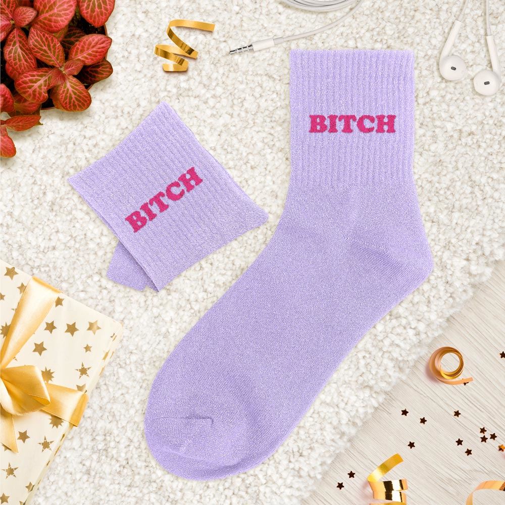 Chaussettes paillettes tuftées: BITCH