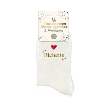 Chaussettes à paillettes pilou brodées: Bichette