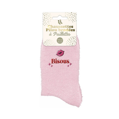 Chaussettes à paillettes pilou brodées: Bisous