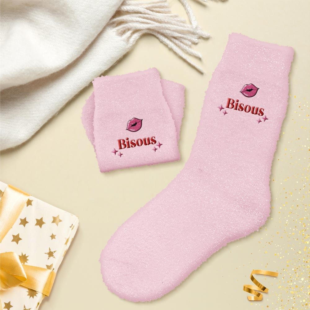 Chaussettes à paillettes pilou brodées: Bisous