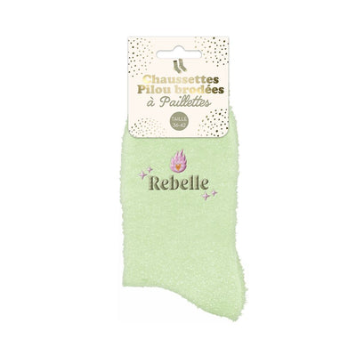 Chaussettes à paillettes pilou brodées: Rebelle