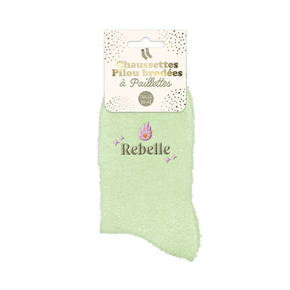 Chaussettes à paillettes pilou brodées: Rebelle