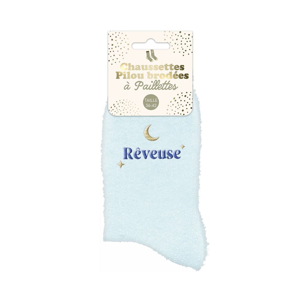 Chaussettes à paillettes pilou brodées: Rêveuse