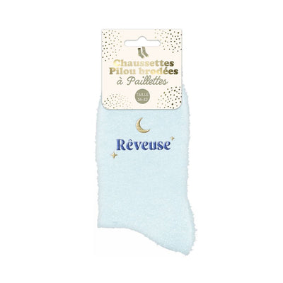 Chaussettes à paillettes pilou brodées: Rêveuse