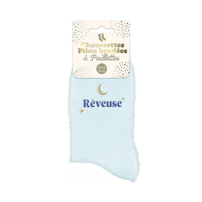 Chaussettes à paillettes pilou brodées: Rêveuse