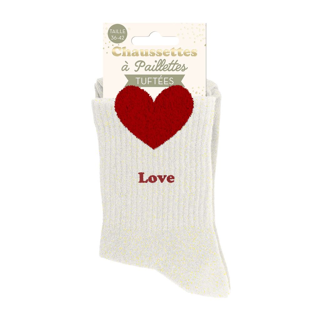Chaussettes à paillettes pilou brodées: Love